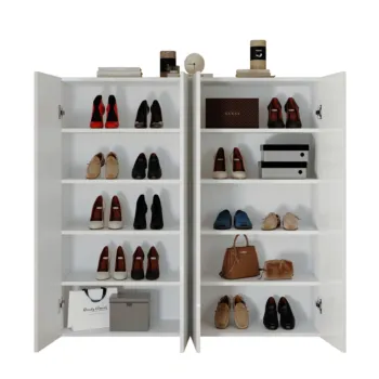 Scarpiera bassa 4 ante, 126x116x35 h cm, Bianco lucido