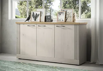 Soggiorno Shabby, porta tv vetrine e tavolino da caffè, Rovere meringa e Cadiz