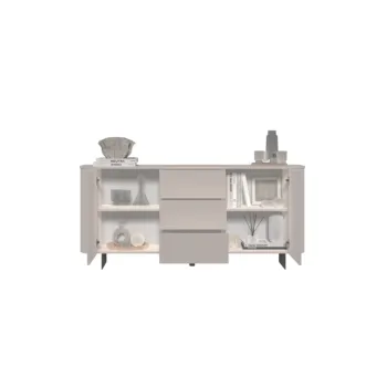 Madia 3 ante e 2 cassetti, L.180 H.82 P.43, in finitura Cashmere e piedini Lava