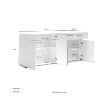 Sala in offerta composta da 2 madie moderne, finitura Bianco lucido