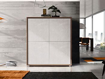 Madia di Design Alta, Credenza Moderna 4 ante, Teak e Calce