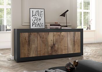 Credenza Moderna, Madia con 4 ante, colore nero e pero