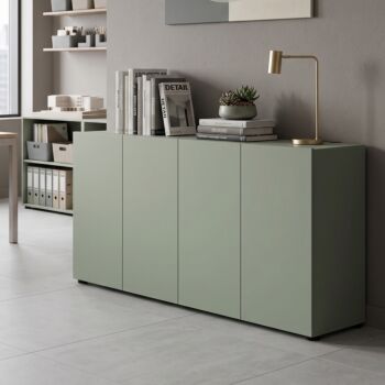 Mobile da ufficio 4 ante, finitura Verde salvia, 180x79x38 h cm