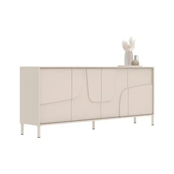 Soggiorno composto di madia e di credenza, in finitura Cashemere, con piedini metallici