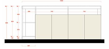 Credenza Madia a 4 ante con un ripiano in finitura bianco laccato lucido e Cemento