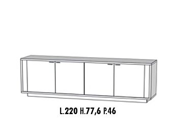 Credenza Moderna, Madia di Design, 4 ante, Bianco Nobilitato e Opera
