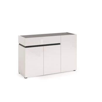 Madia con maniglia a gola, 3 ante 1 cassetto, finitura Bianco laccato lucido