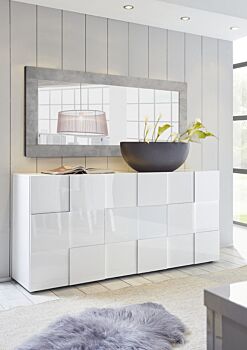 Credenza Moderna, Madia di Design, 3 ante, Bianco Lucido