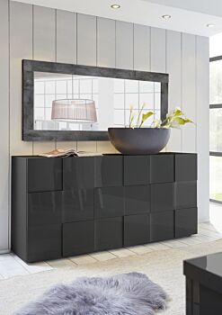 Credenza Moderna, Madia di Design, 3 ante, Grigio Lucido