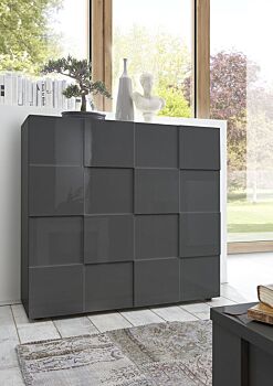 Credenza Moderna, Madia di Design, 2 ante Alta, Grigio Lucido