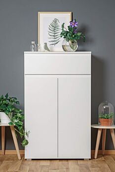 Madia alta dal design semplice con 2 ante e 1 cassetto finitura Bianco opaco