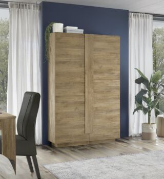 Soggiorno moderno scontato con tavolo, credenza e colonna in finitura Mercure