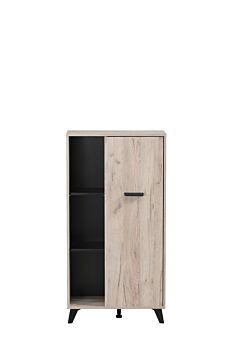 Madia alta con piedini, 1 anta finitura Rovere grigio e Nero