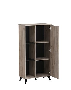 Madia alta con piedini, 1 anta finitura Rovere grigio e Nero