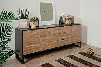Madia in stile nordico con ante e cassetti in finitura antracite e bamboo