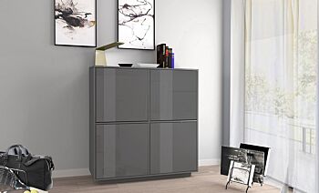 Madia moderna di design in finitura antracite laccato lucido con quattro ante