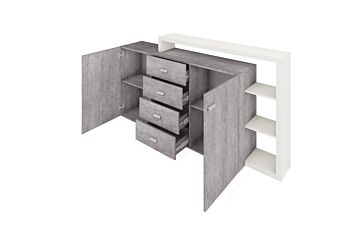 Madia soggiorno L.180 cm Bianco opaco e Rovere rustico
