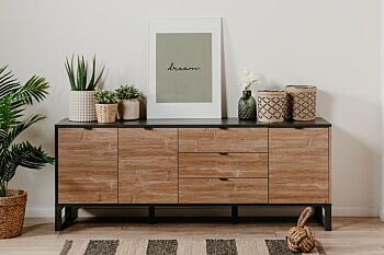 Madia in stile nordico con ante e cassetti in finitura antracite e bamboo