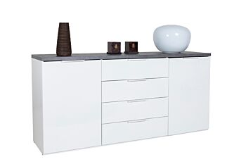 Madia 2 ante e 4 cassetti, finitura Bianco Lucido e Grigio