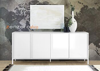 Madia 4 ante, stile moderno, finitura bianco lucido