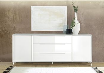 Madia moderna 2 ante 3 cassetti in finitura Bianco Laccato Lucido
