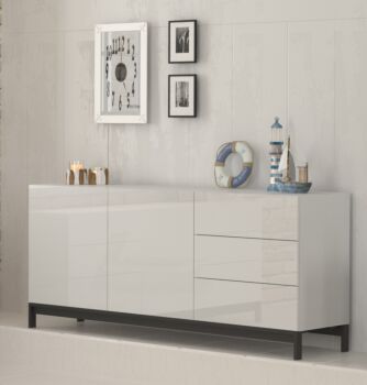 Madia moderna, 3 cassetti 2 ante in finitura bianco lucido