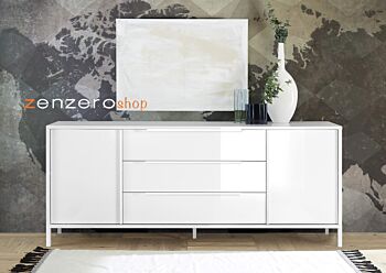 Madia 2 ante 3 cassetti, stile moderno, finitura bianco lucido