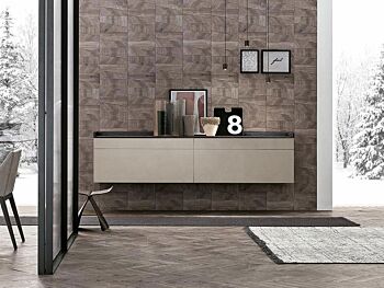 Madia sospesa 2 cestoni e 2 cassetti, finitura materico Cemento cava e Rovere carbone