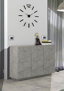 Madia moderna con 3 ante dal disegno geometrico in finitura Beton