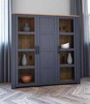 Vetrina Rovere navy e Rovere riviera, 3 ante 