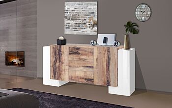 Credenza moderna Pero e Bianco lucido, 3 cassetti e 4 ante