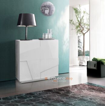 Madia a 2 ante con disegni geometrici in finitura Bianco lucido