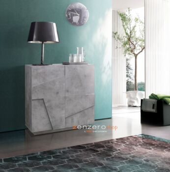 Madia a 2 ante con disegni geometrici in finitura Beton