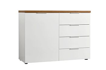 Madia 1 anta e 4 cassetti finitura Bianco lucido e Castagno, Made in Italy