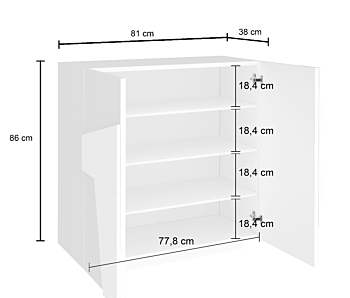 Scarpiera a 2 ante con disegni geometrici in finitura Bianco lucido
