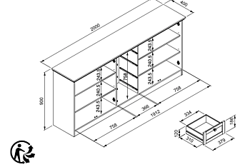 Madia, credenza con 4 ante e 4 cassetti finitura Grigio antracite