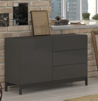 Madia moderna, 3 cassetti 1 anta in finitura antracite lucido