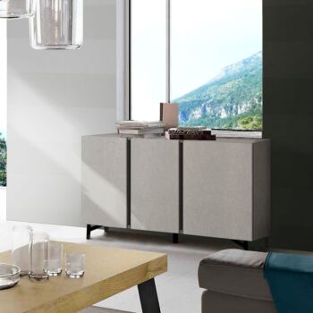 Madia 3 ante con maniglie a gola, finitura Graniglia chiara Made in Italy