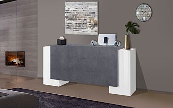 Credenza moderna Ardesia e Bianco lucido, 3 cassetti e 4 ante