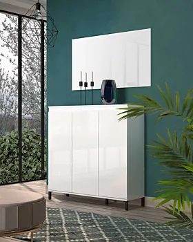 Economica Madia alta 3 ante colore Bianco Lucido, Made in italy