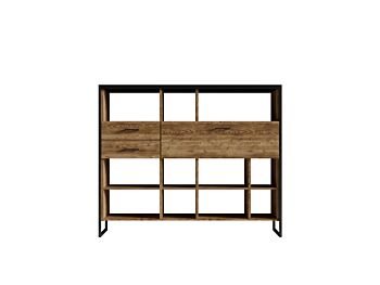 Libreria composta da 2 cassetti 1 ribalta, finitura legno invecchiato metallo nero