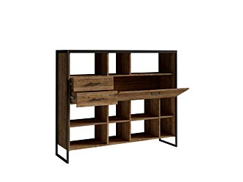Libreria composta da 2 cassetti 1 ribalta, finitura legno invecchiato metallo nero