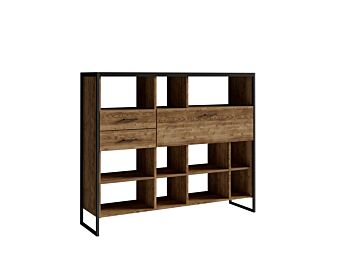Libreria composta da 2 cassetti 1 ribalta, finitura legno invecchiato metallo nero