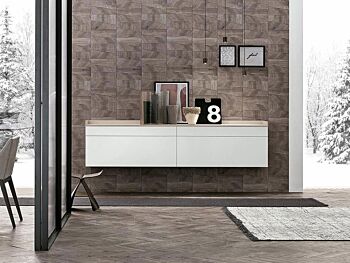Madia sospesa 2 cestoni e 2 cassetti, finitura materico Madreperla e Bianco gesso