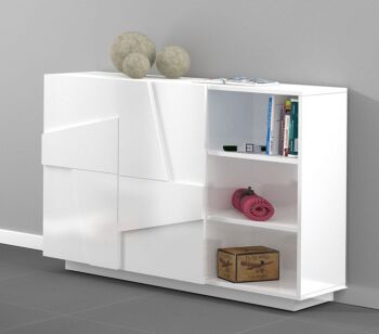 Madia con 2 ripiani e 2 ante con disegni geometrici in finitura Bianco lucido