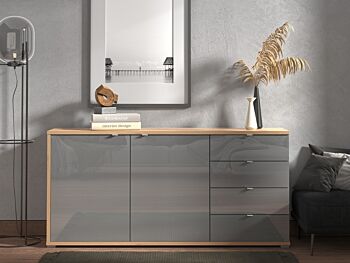 Madia per zona giorno moderna, finitura Grigio grafite e Rovere