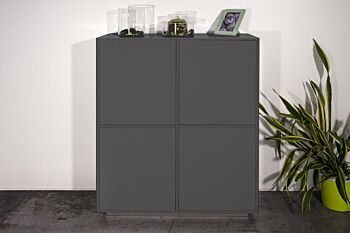 Madia moderna di design in finitura antracite laccato lucido con quattro ante