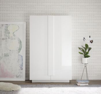 Occasione soggiorno moderno con madia alta e porta tv, finitura Bianco laccato lucido