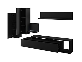 Parete attrezzata di design, finitura nero opaco