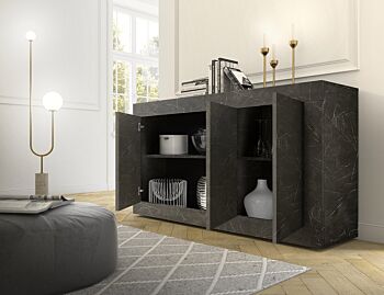 Madia moderna 3 ante effetto marmo nero, Made in Italy